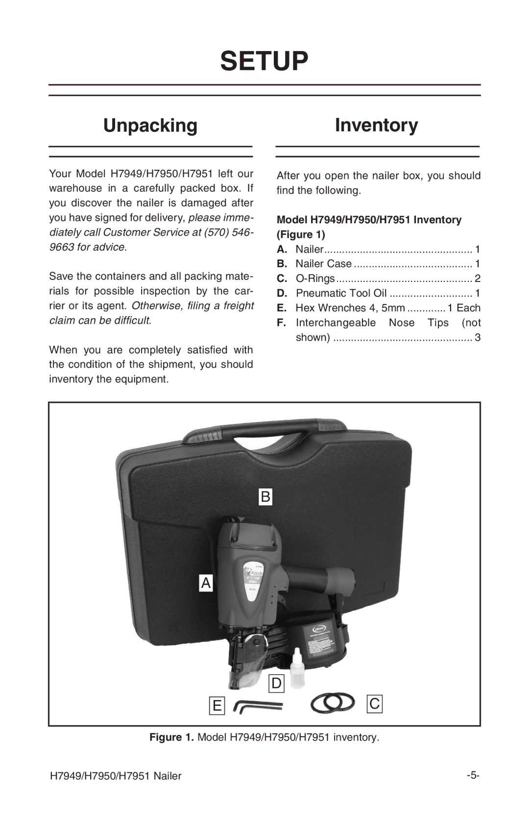 Grizzly instruction manual Setup, UnpackingInventory, Model H7949/H7950/H7951 Inventory 