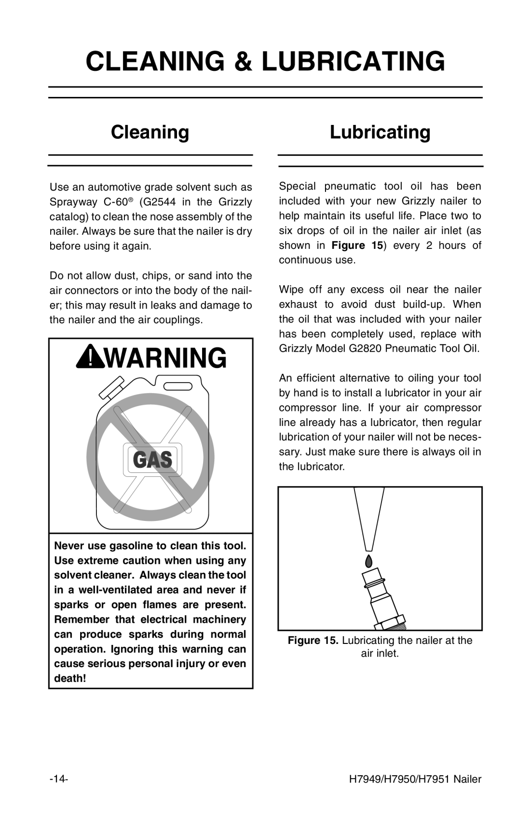 Grizzly H7951, H7950 instruction manual Cleaning & Lubricating, CleaningLubricating 