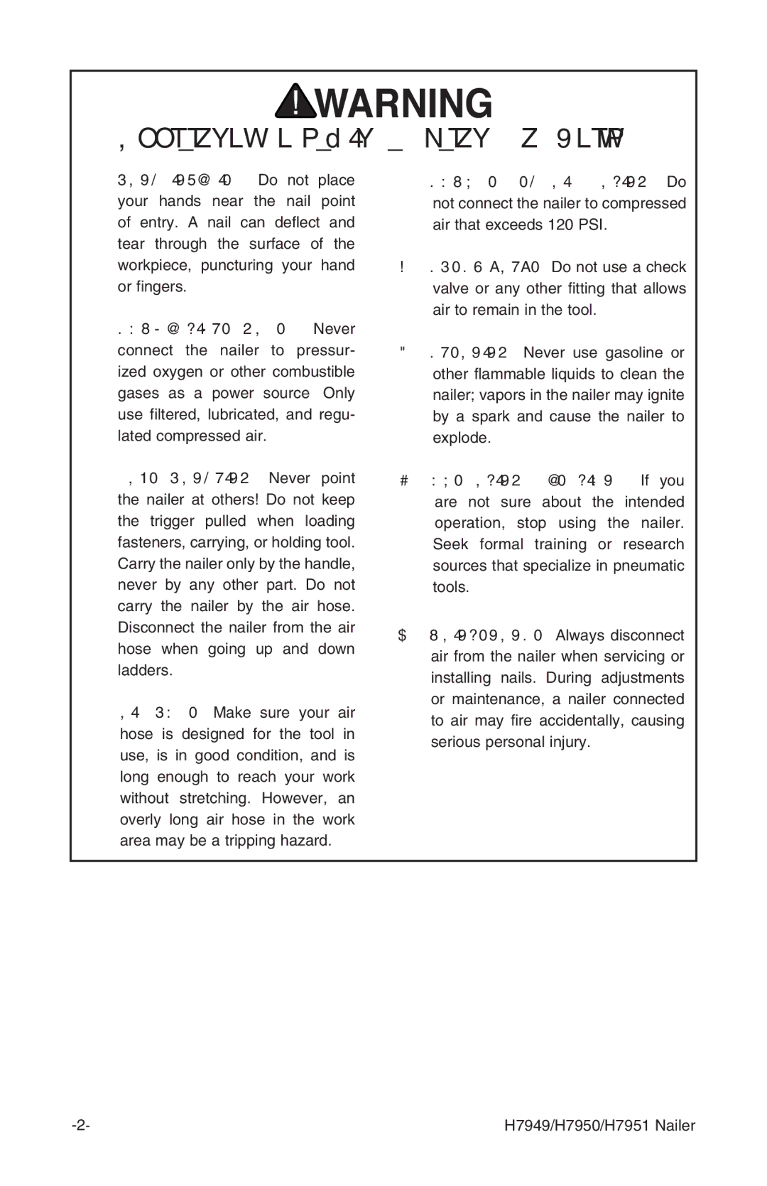 Grizzly H7951, H7950 instruction manual Additional Safety Instructions for Nailers 