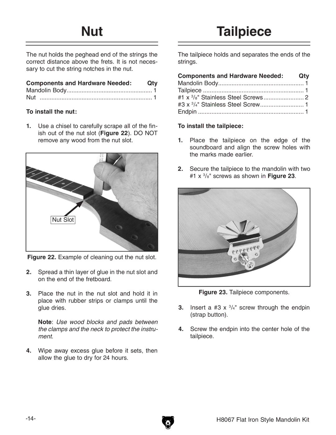 Grizzly H8067 owner manual NutTailpiece, To install the nut, To install the tailpiece 