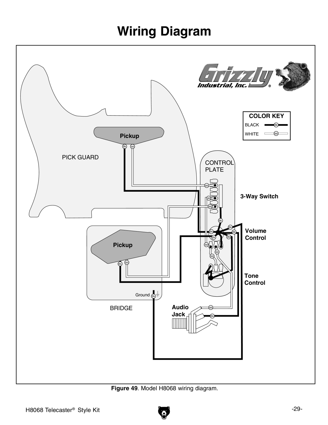 Grizzly owner manual Wiring Diagram, Model H8068 wiring diagram H8068 Telecaster Style Kit 