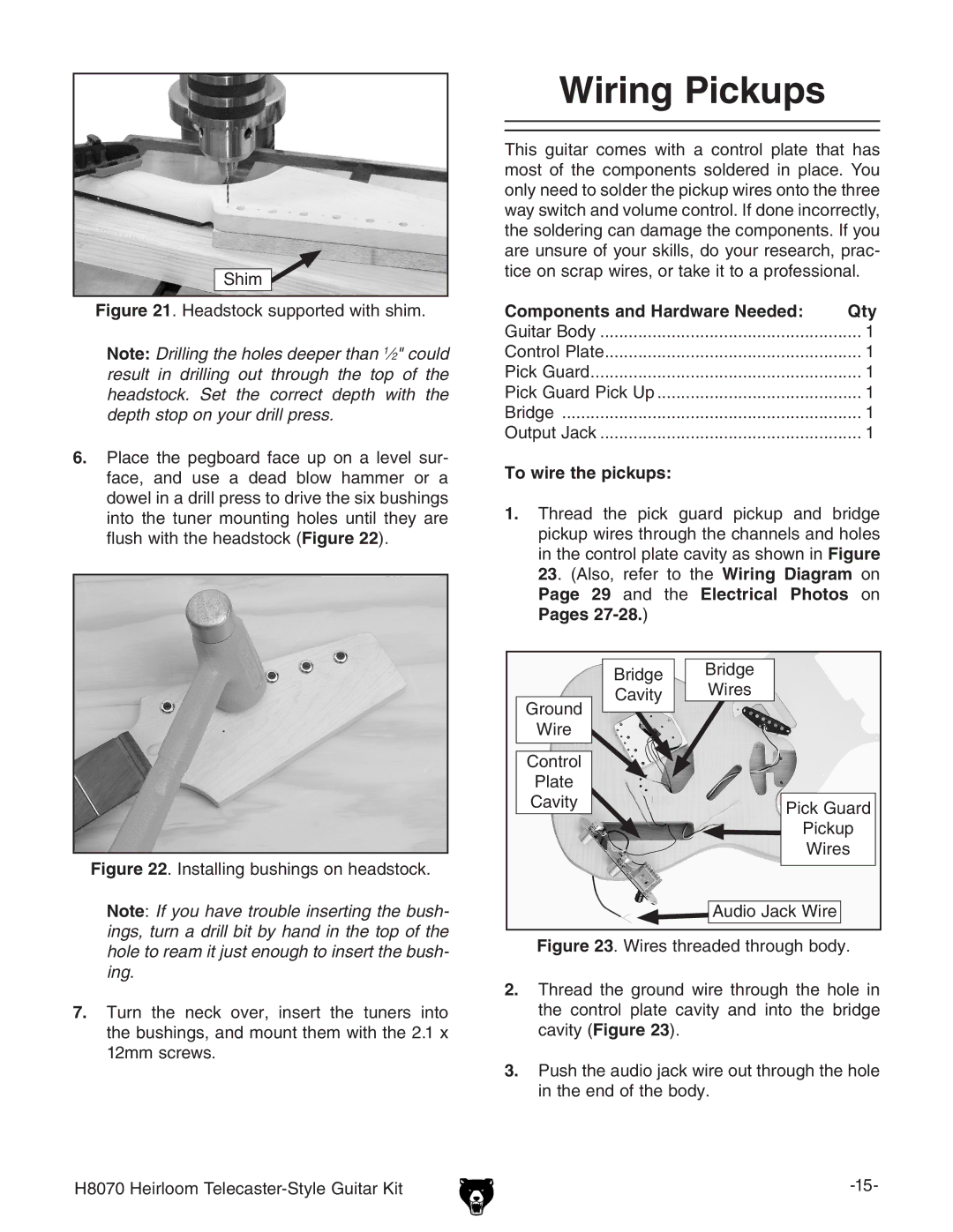 Grizzly H8070 owner manual Wiring Pickups, To wire the pickups 