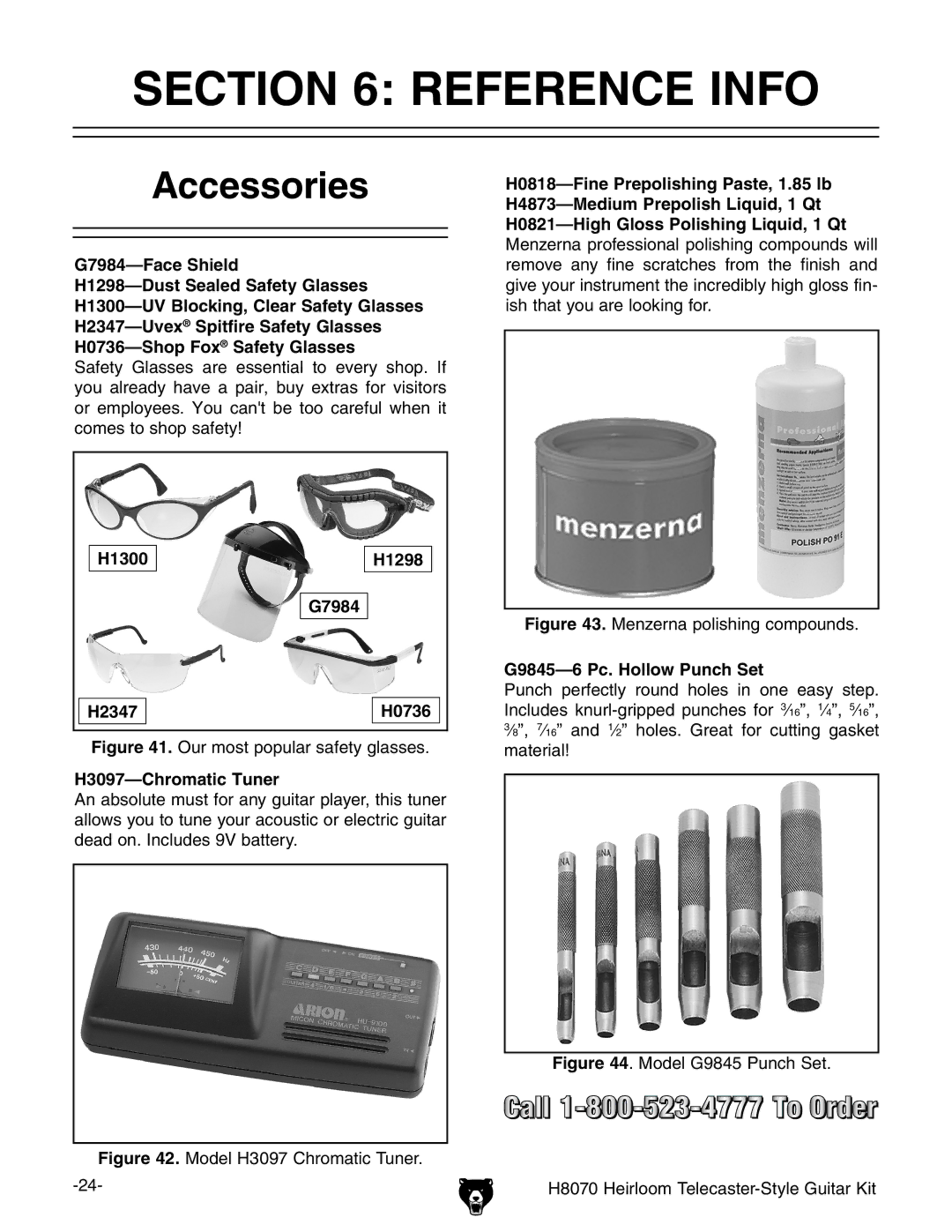 Grizzly H8070 owner manual Reference Info, Accessories, H1300 H1298 G7984 H2347 H0736, H3097-Chromatic Tuner 