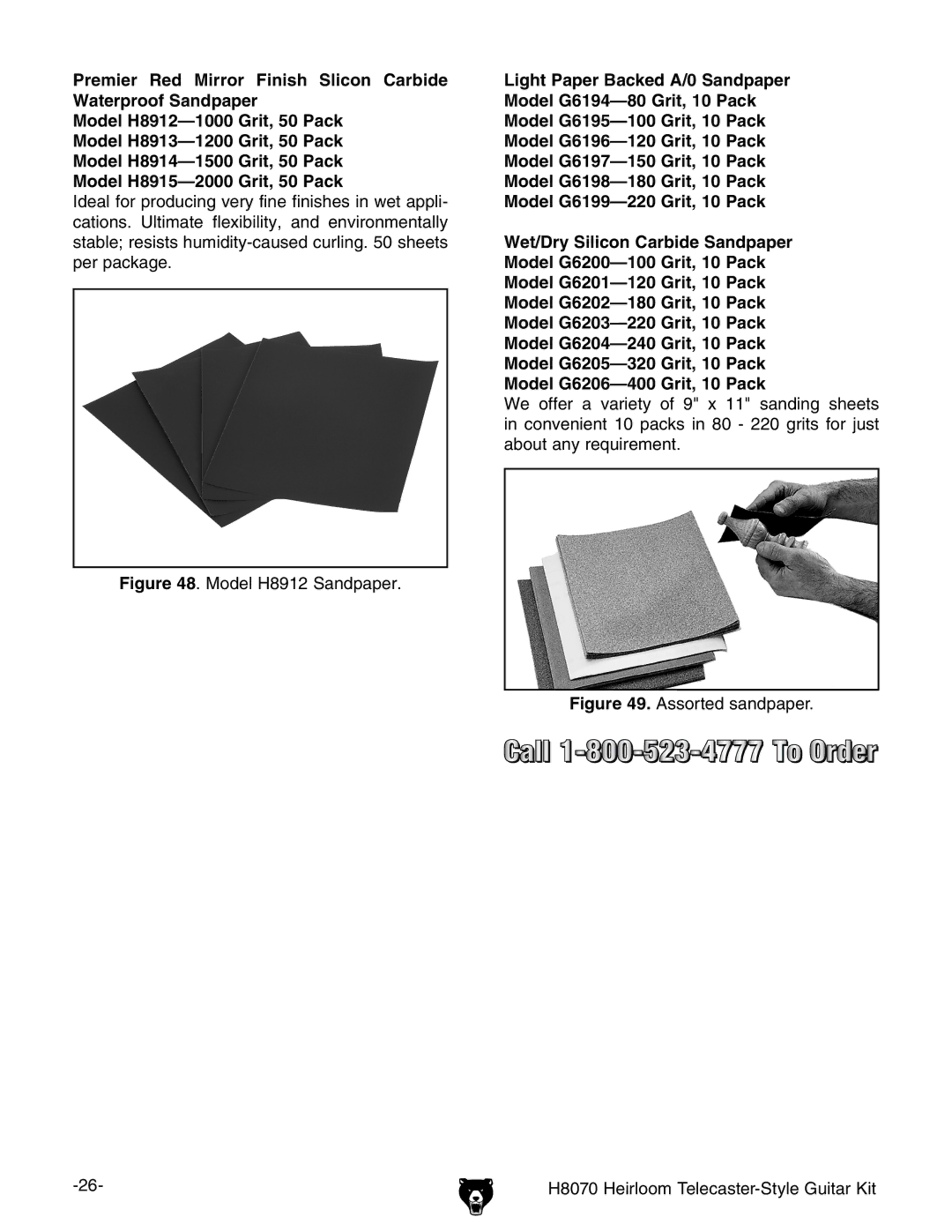 Grizzly H8070 owner manual Model H8912 Sandpaper 