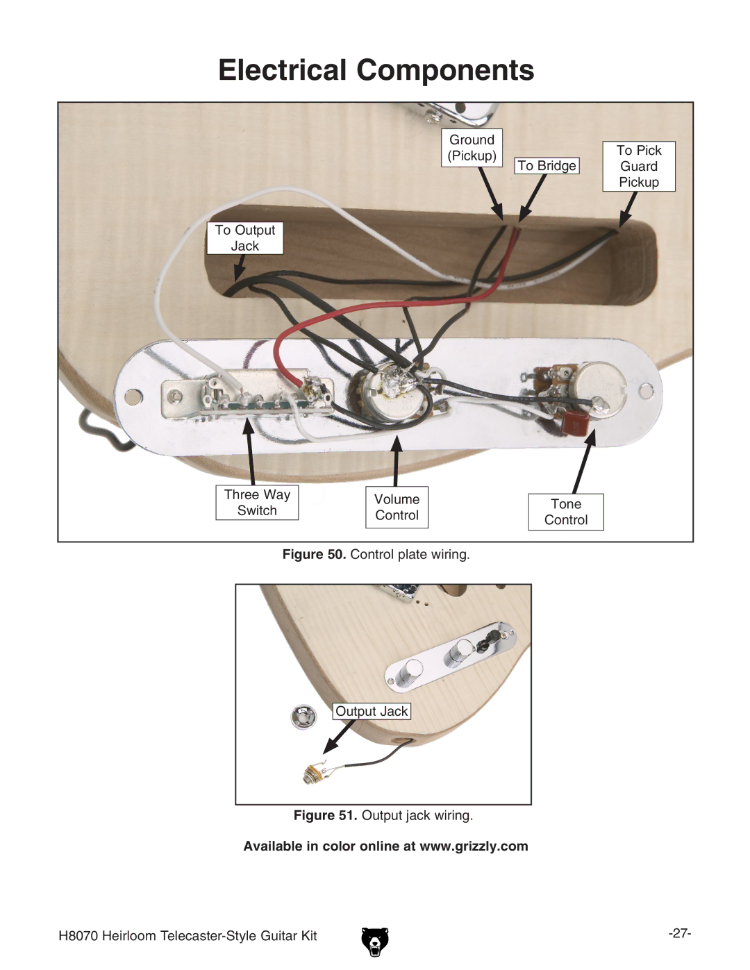 Grizzly H8070 owner manual Electrical Components, Control plate wiring Tone Output Jack 