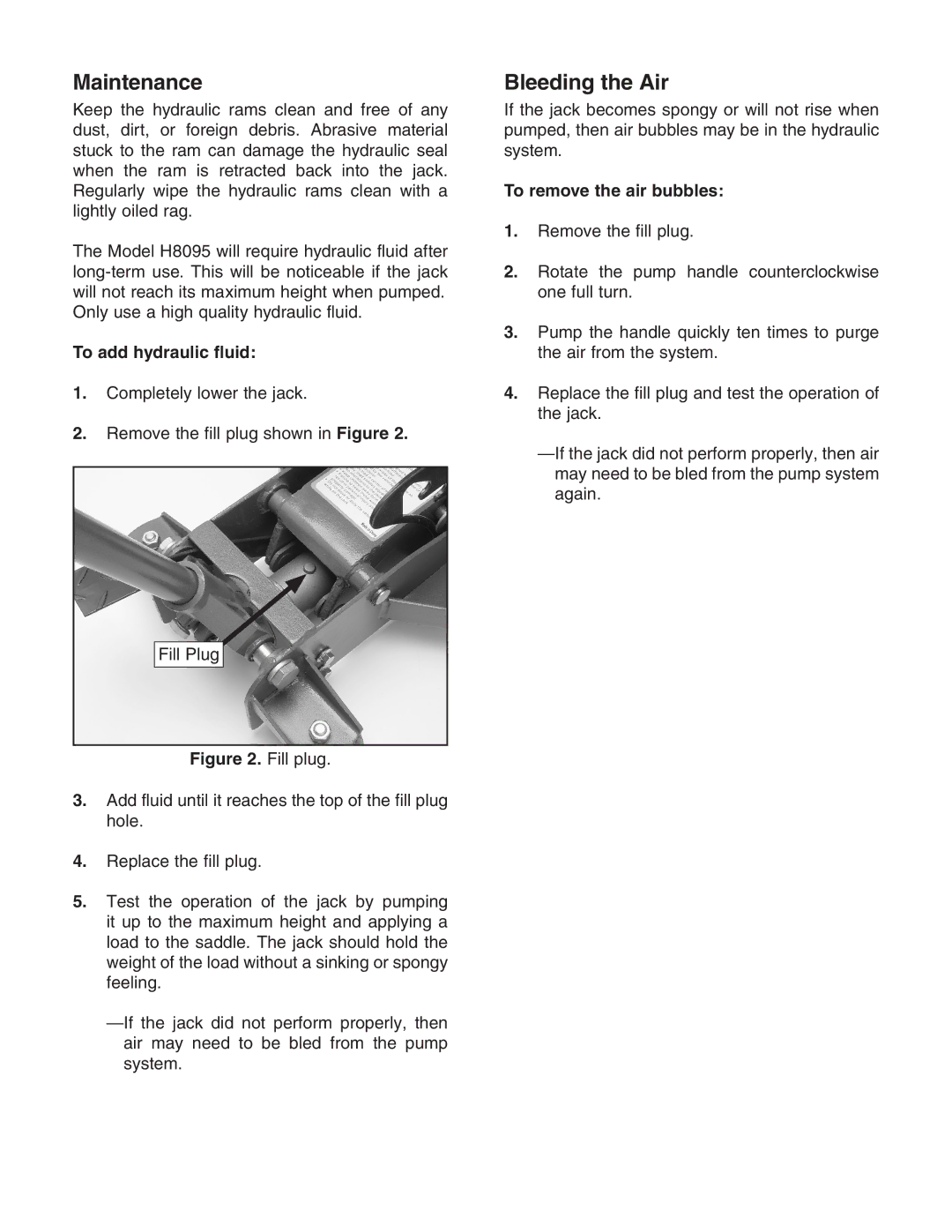 Grizzly H8095 specifications Maintenance, Bleeding the Air 