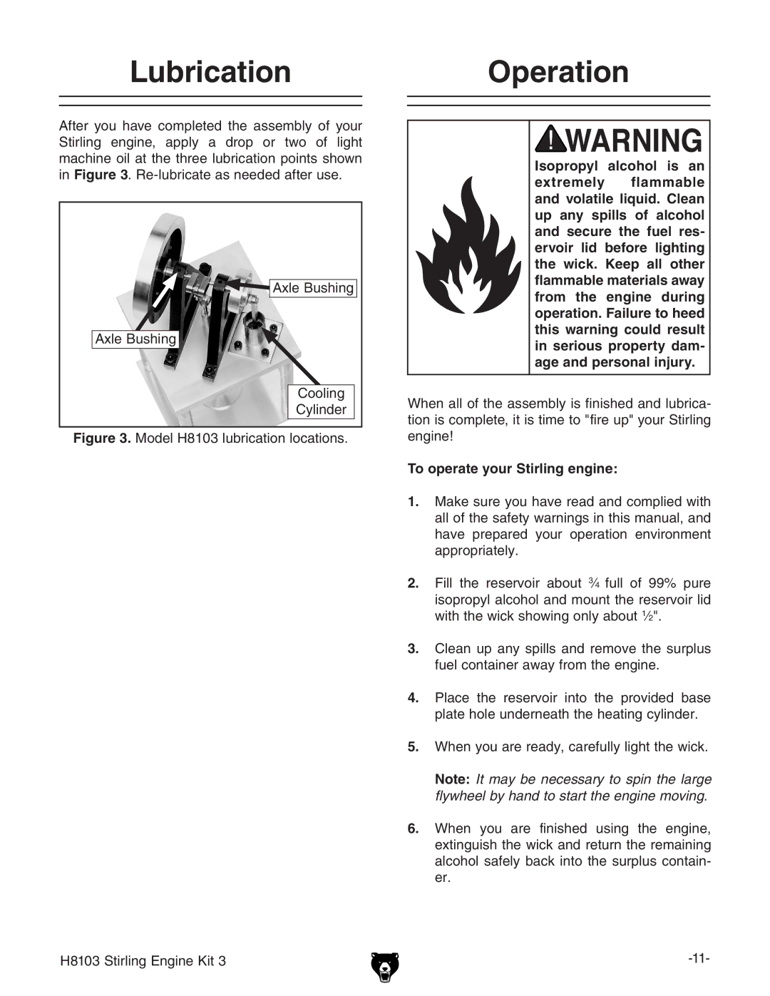 Grizzly H8103 owner manual Lubrication, Operation 