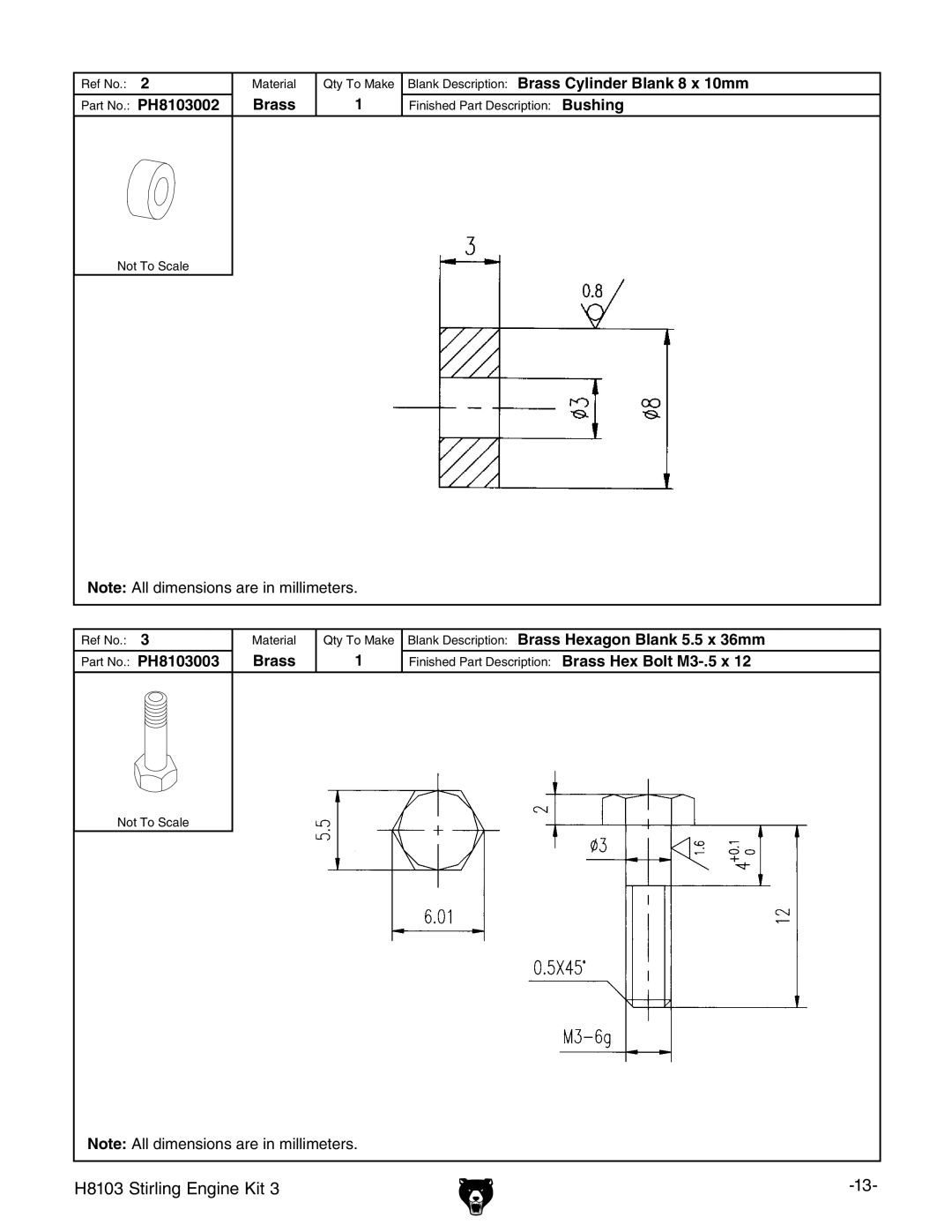 Grizzly owner manual H8103 Stirling Engine Kit 