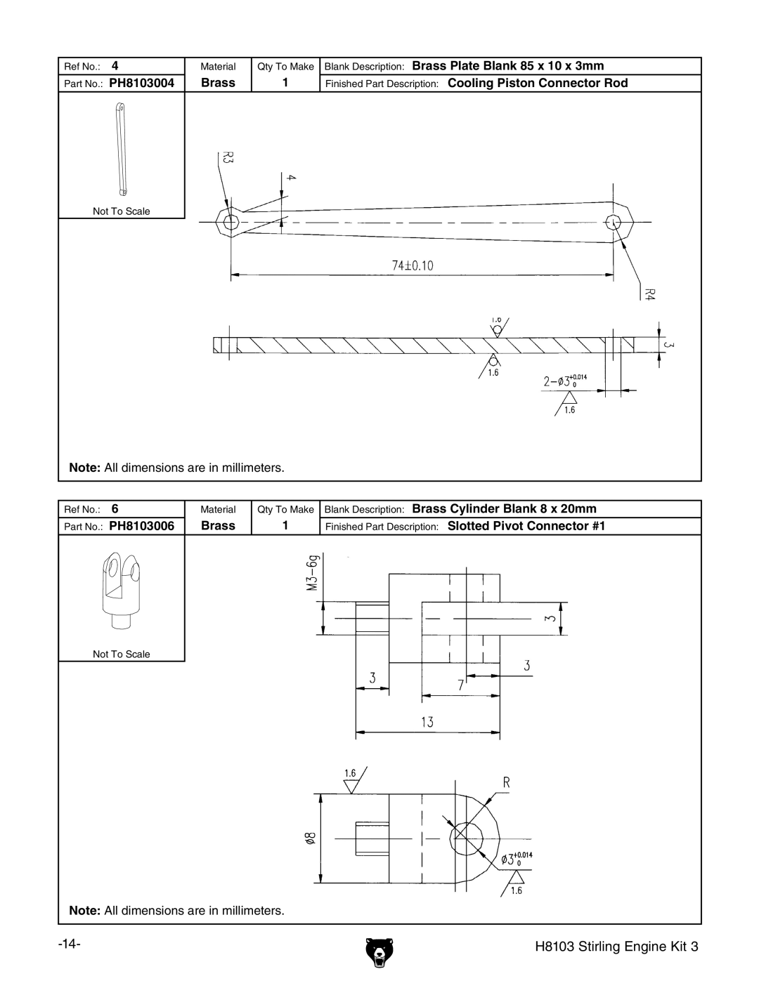 Grizzly owner manual H8103 Stirling Engine Kit 