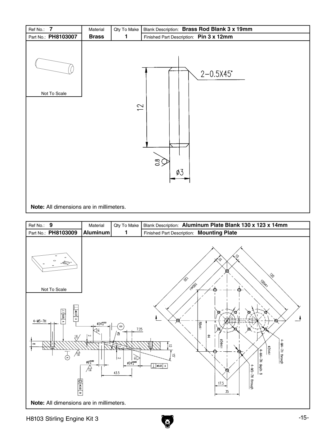 Grizzly owner manual H8103 Stirling Engine Kit 