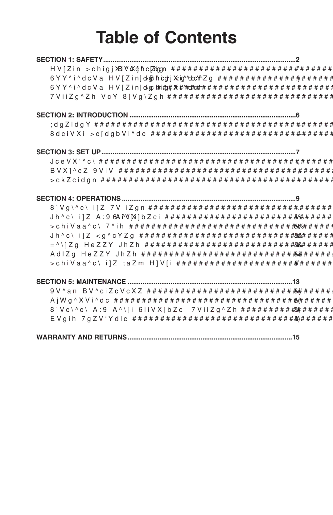 Grizzly H8125 instruction manual Table of Contents 