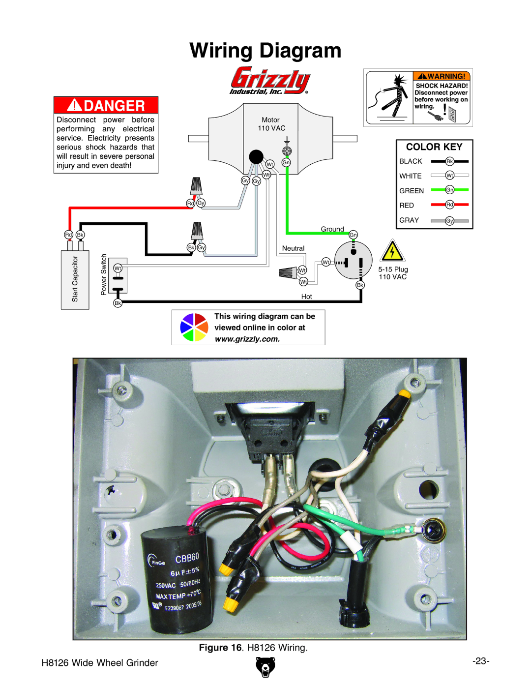 Grizzly owner manual Wiring Diagram, H8126 Wiring 