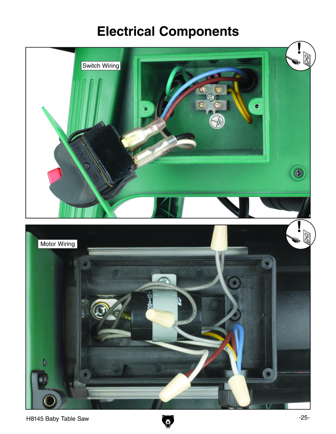 Grizzly H8145 owner manual Electrical Components 