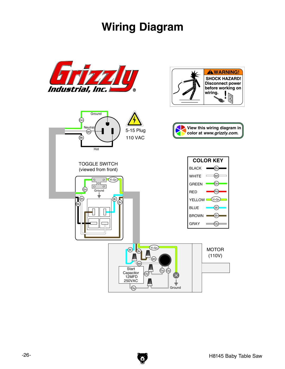 Grizzly H8145 owner manual Wiring Diagram 