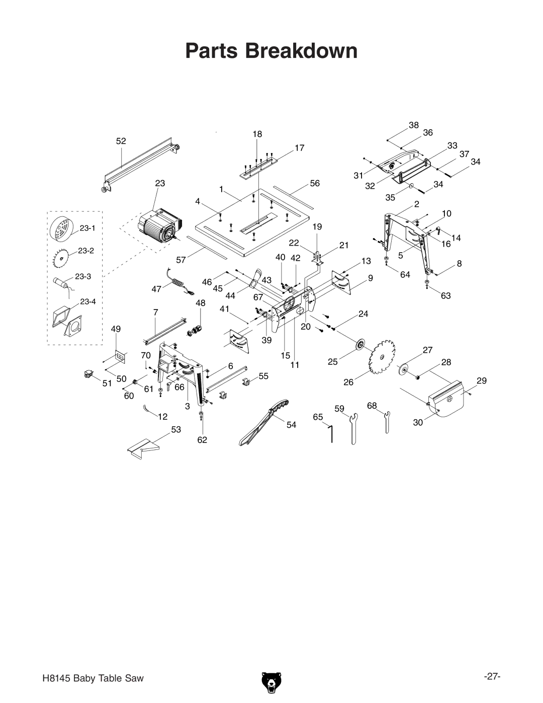 Grizzly H8145 owner manual Parts Breakdown 