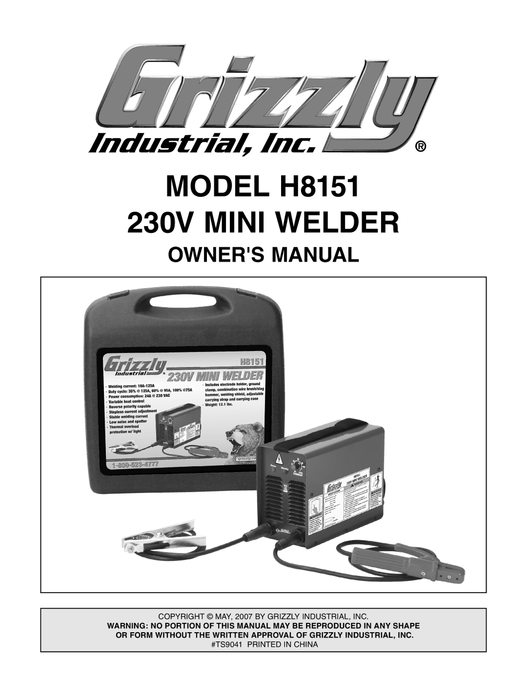 Grizzly owner manual Model H8151 230V Mini Welder 