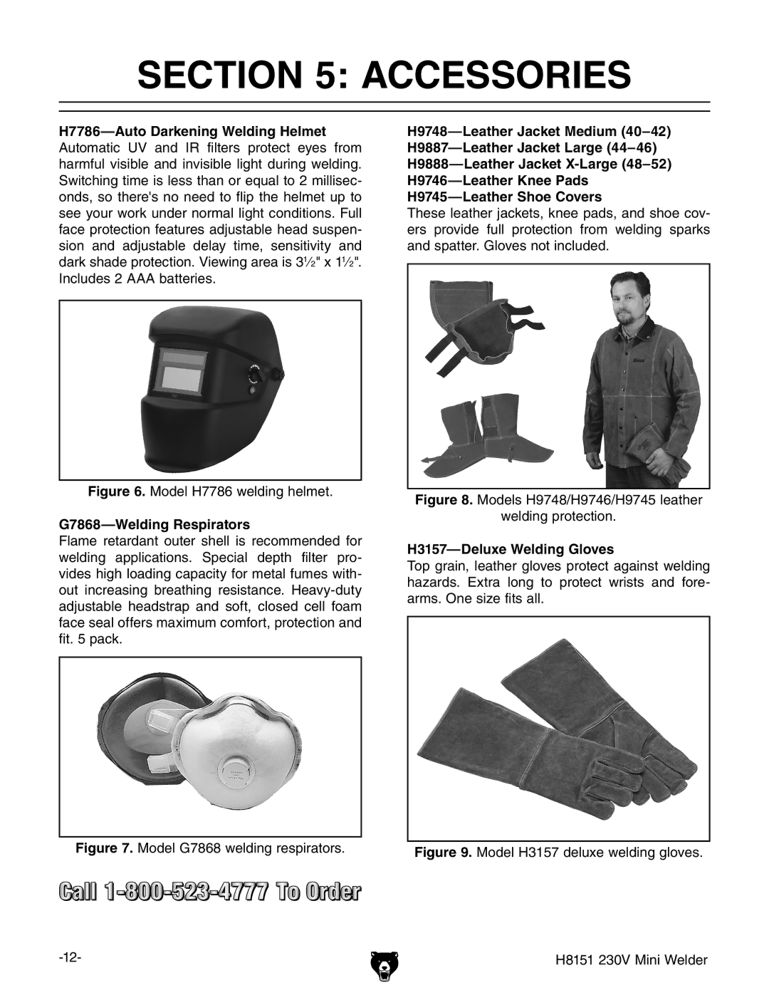 Grizzly H8151, 230V owner manual Accessories, G7868-Welding Respirators 