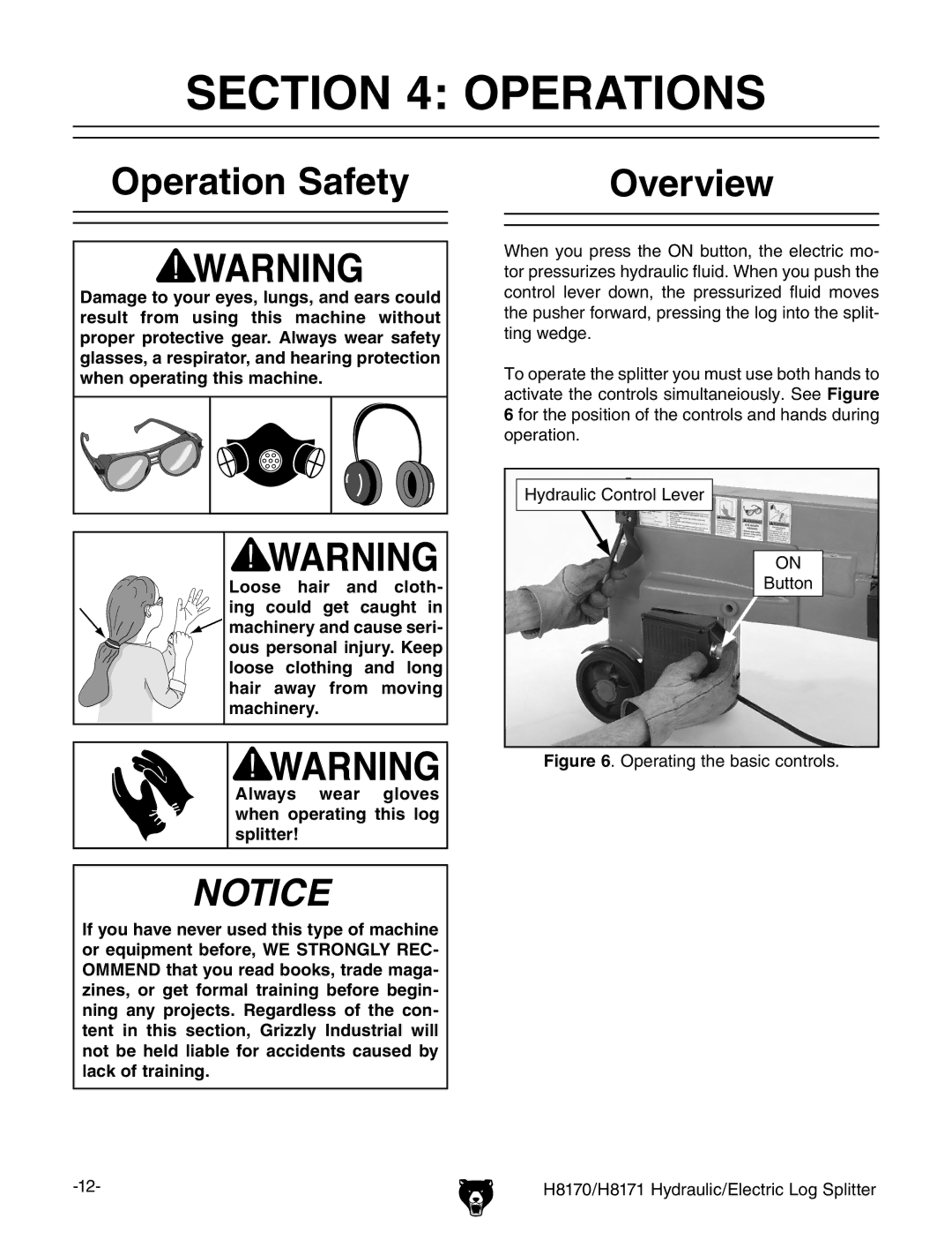 Grizzly H8170 owner manual Operations, Operation Safety Overview 