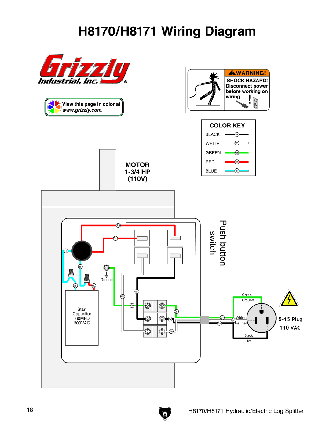 Grizzly owner manual H8170/H8171 Wiring Diagram 