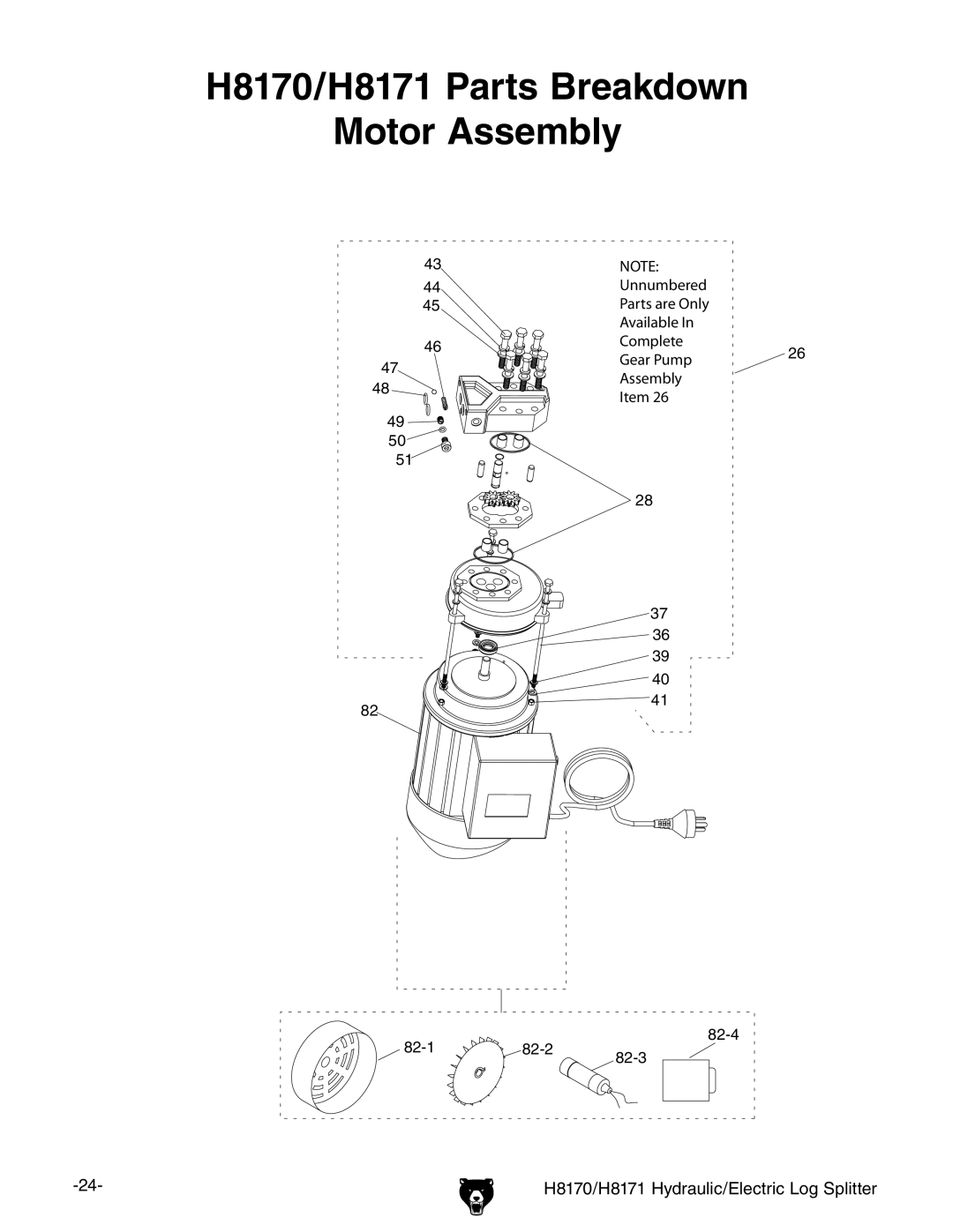 Grizzly owner manual H8170/H8171 Parts Breakdown Motor Assembly 