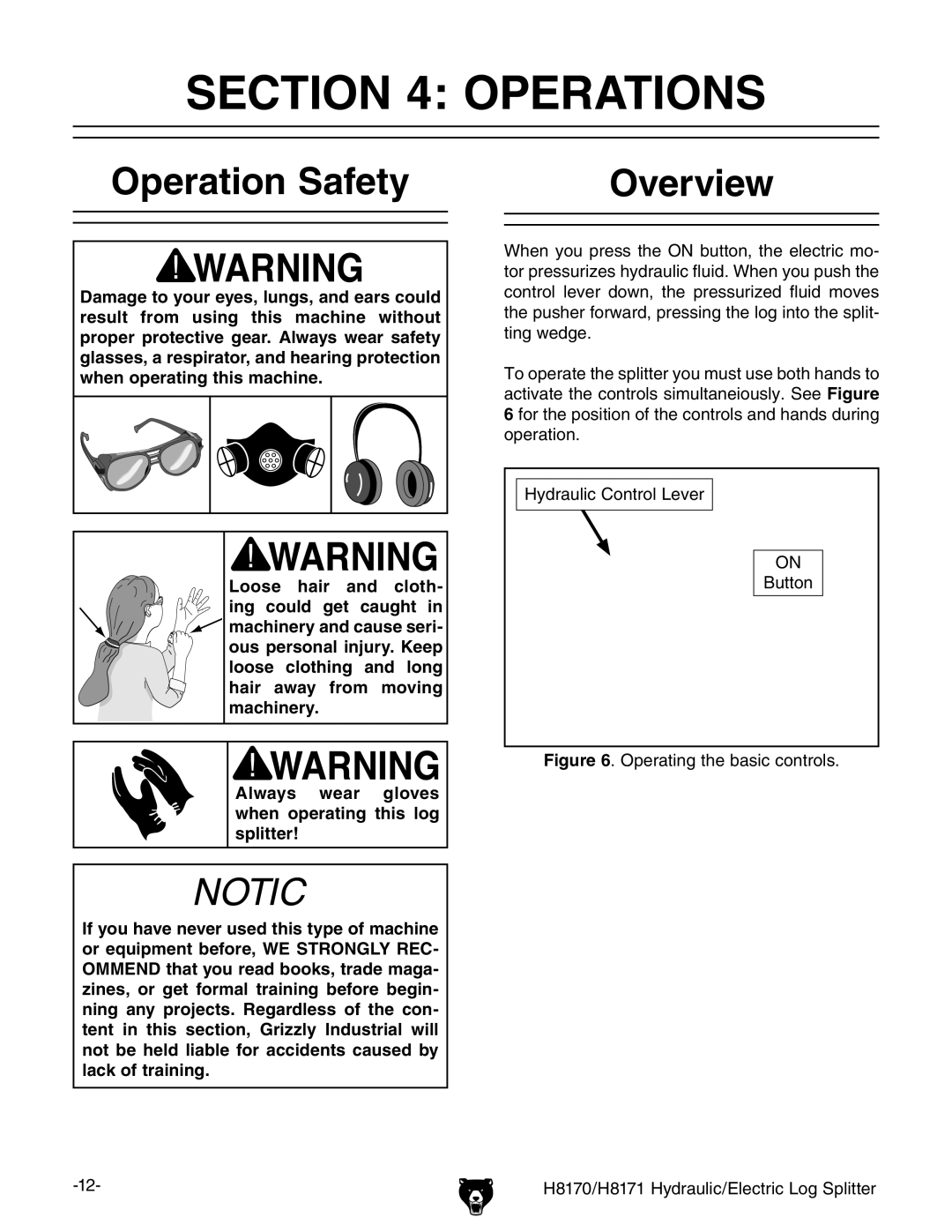 Grizzly H8170/H8171 owner manual Operations, Operation Safety Overview 