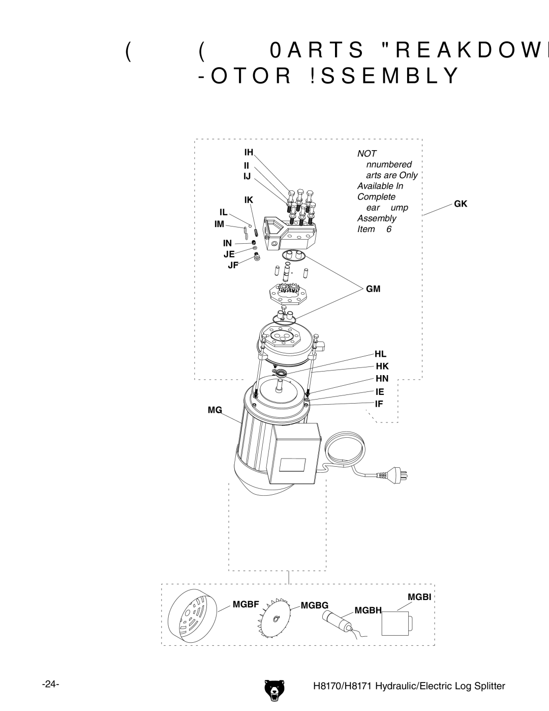 Grizzly owner manual H8170/H8171 Parts Breakdown Motor Assembly 