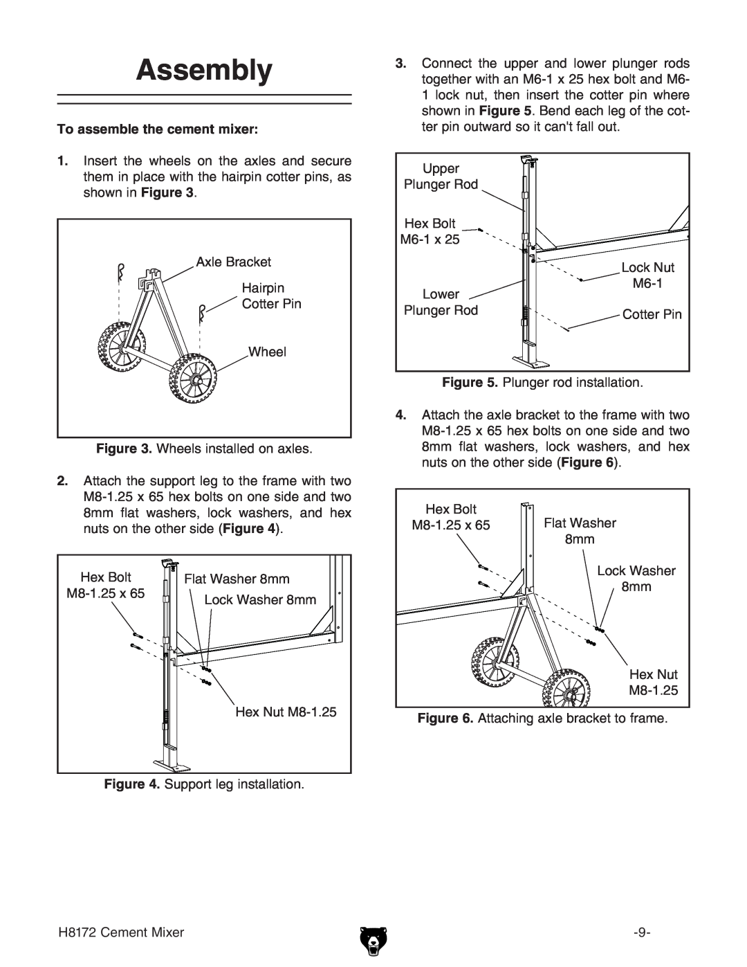 Grizzly H8172 owner manual Assembly, To assemble the cement mixer 