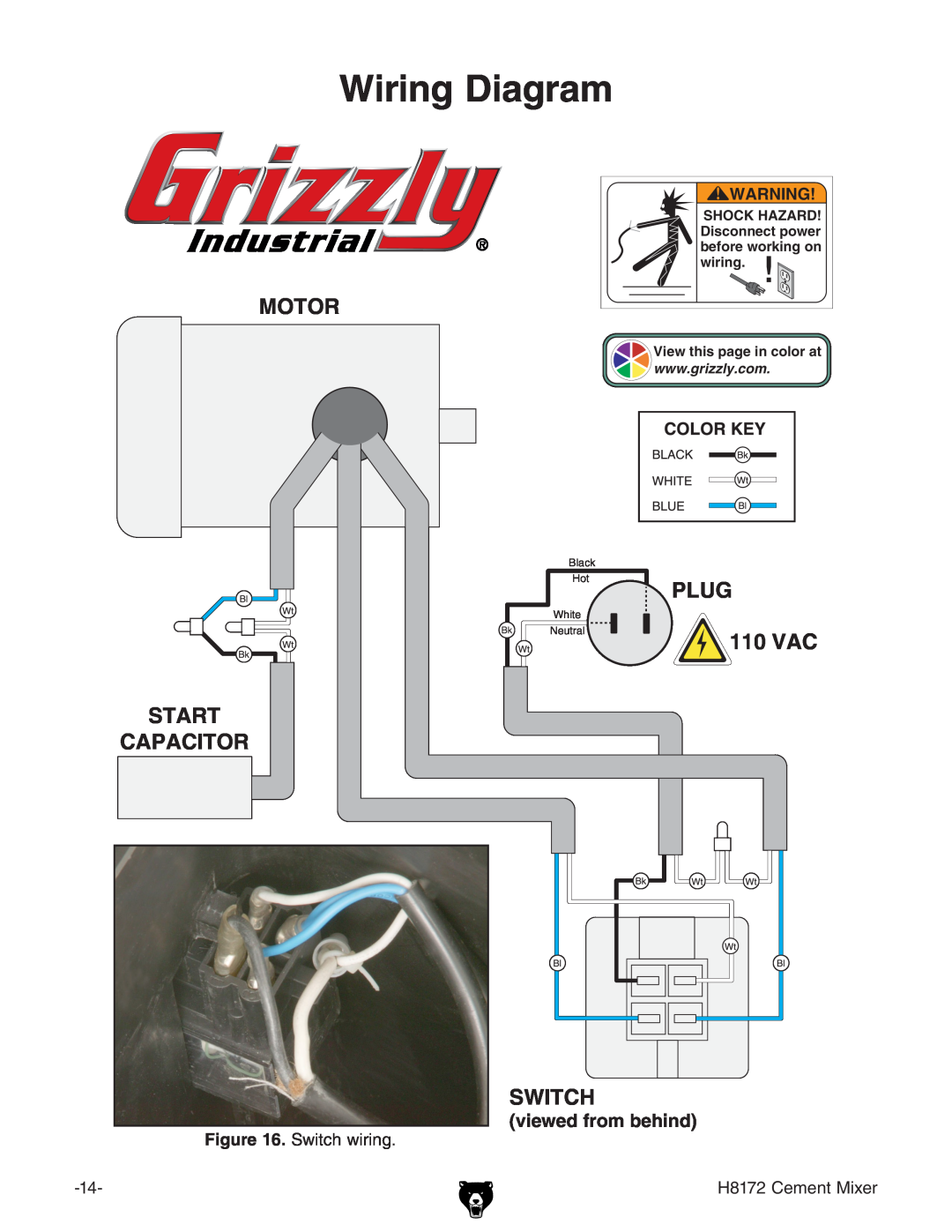 Grizzly owner manual Wiring Diagram, Switch wiring, H8172 Cement Mixer 