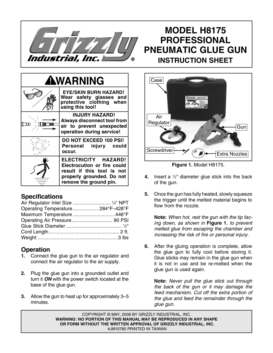 Grizzly H8175 specifications Specifications, Operation 