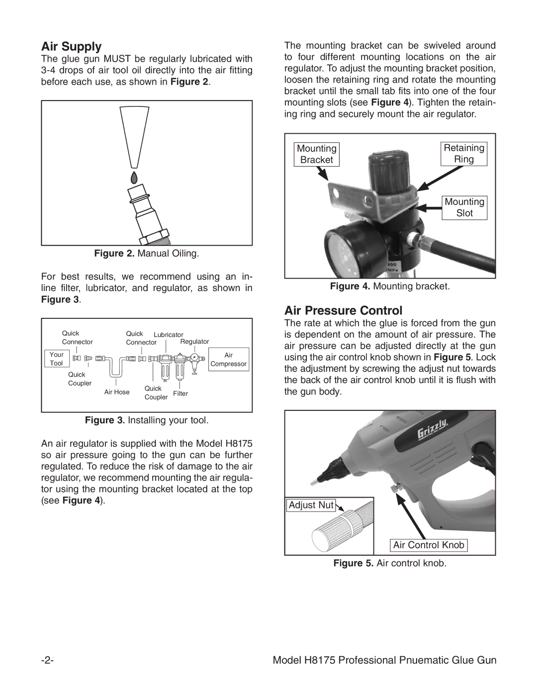 Grizzly H8175 specifications Air Supply, Air Pressure Control 