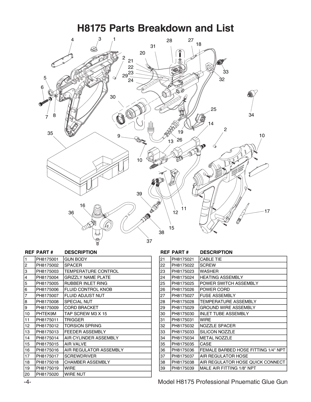 Grizzly specifications H8175 Parts Breakdown and List 