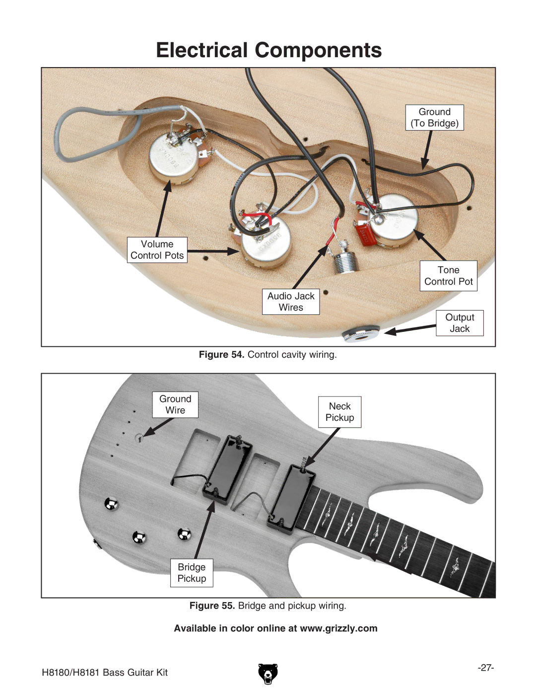 Grizzly H8181 owner manual Electrical Components, Control cavity wiring Ground Neck 