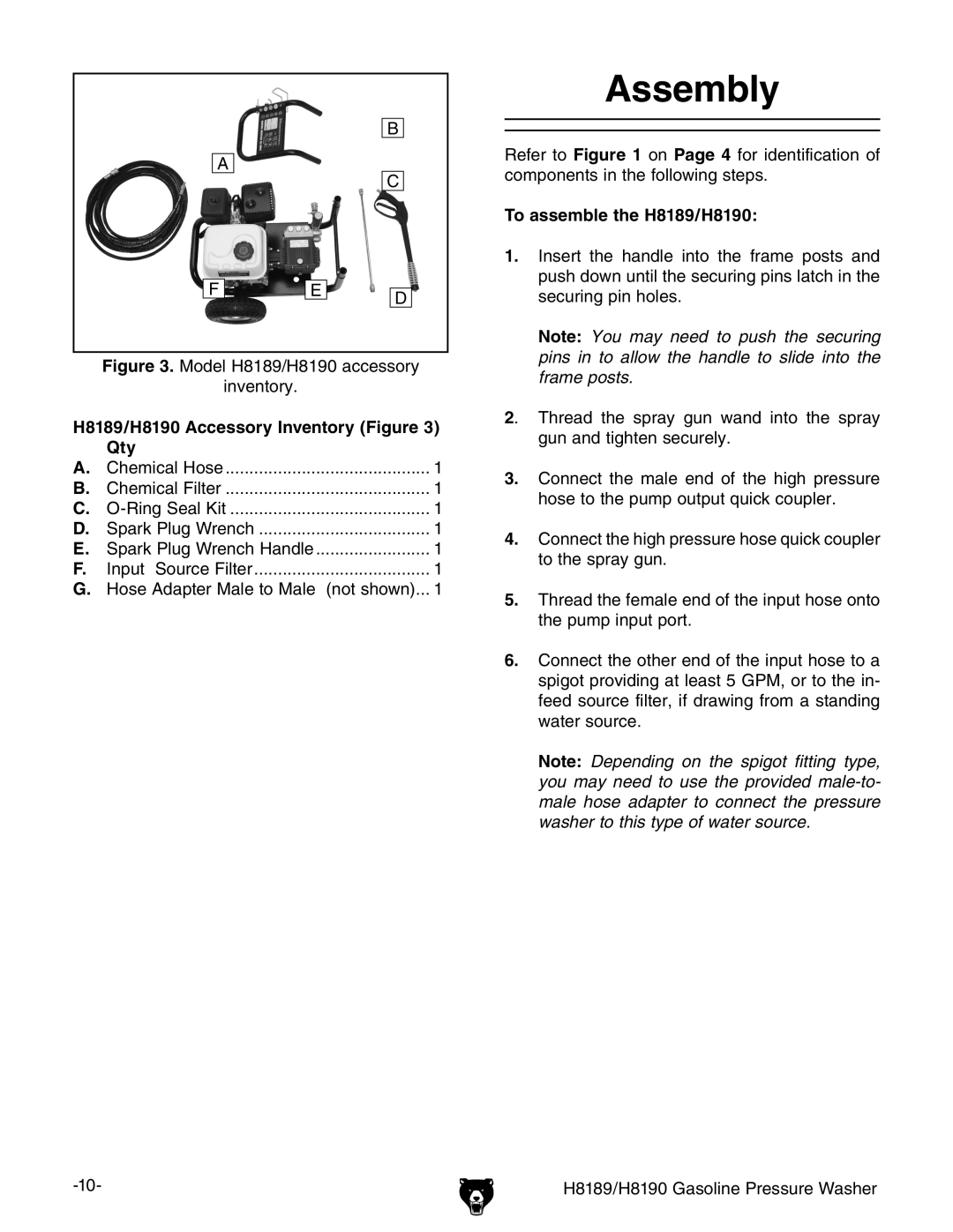 Grizzly owner manual Assembly, H8189/H8190 Accessory Inventory Figure, To assemble the H8189/H8190 