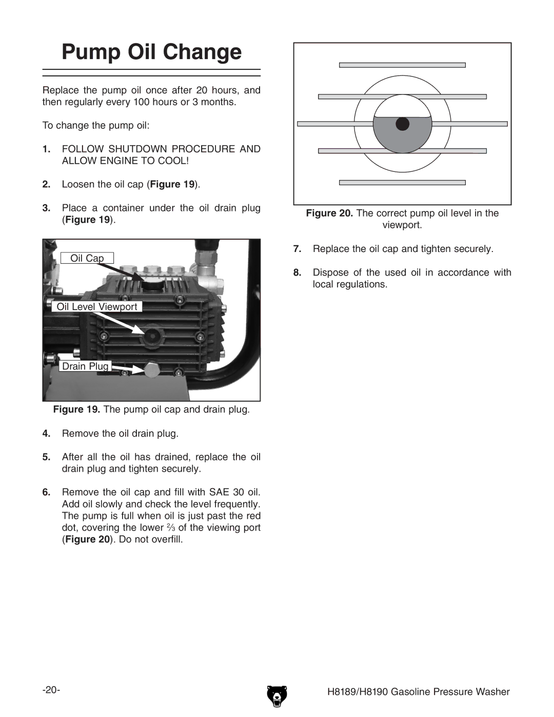 Grizzly H8189/H8190 owner manual Pump Oil Change 