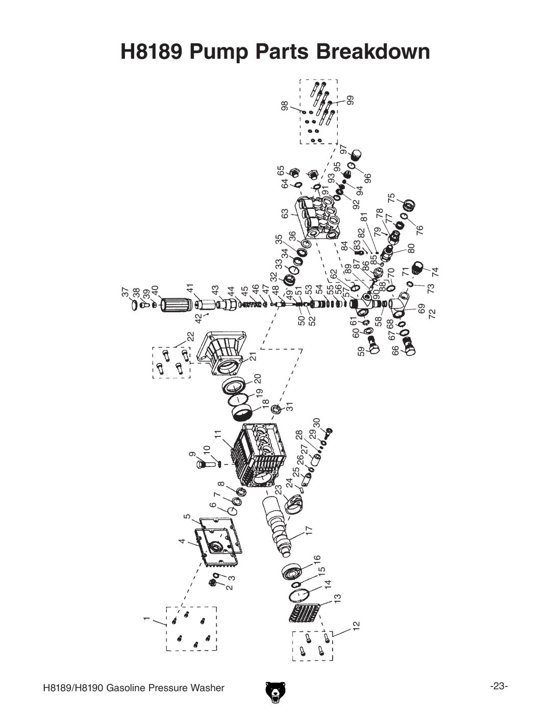 Grizzly H8189/H8190 owner manual H8189 Pump Parts Breakdown 