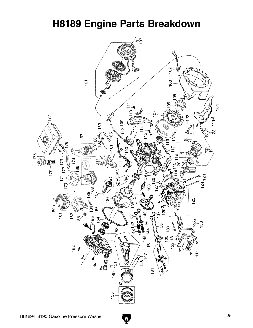 Grizzly H8189/H8190 owner manual H8189Engine Parts Breakdown 