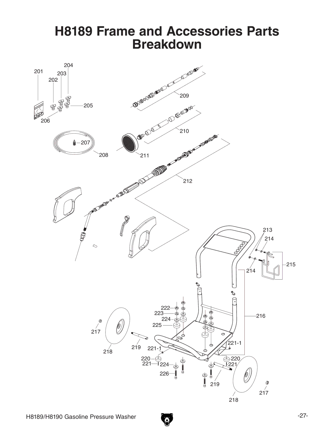 Grizzly H8189/H8190 owner manual H8189 Frame and Accessories Parts Breakdown 