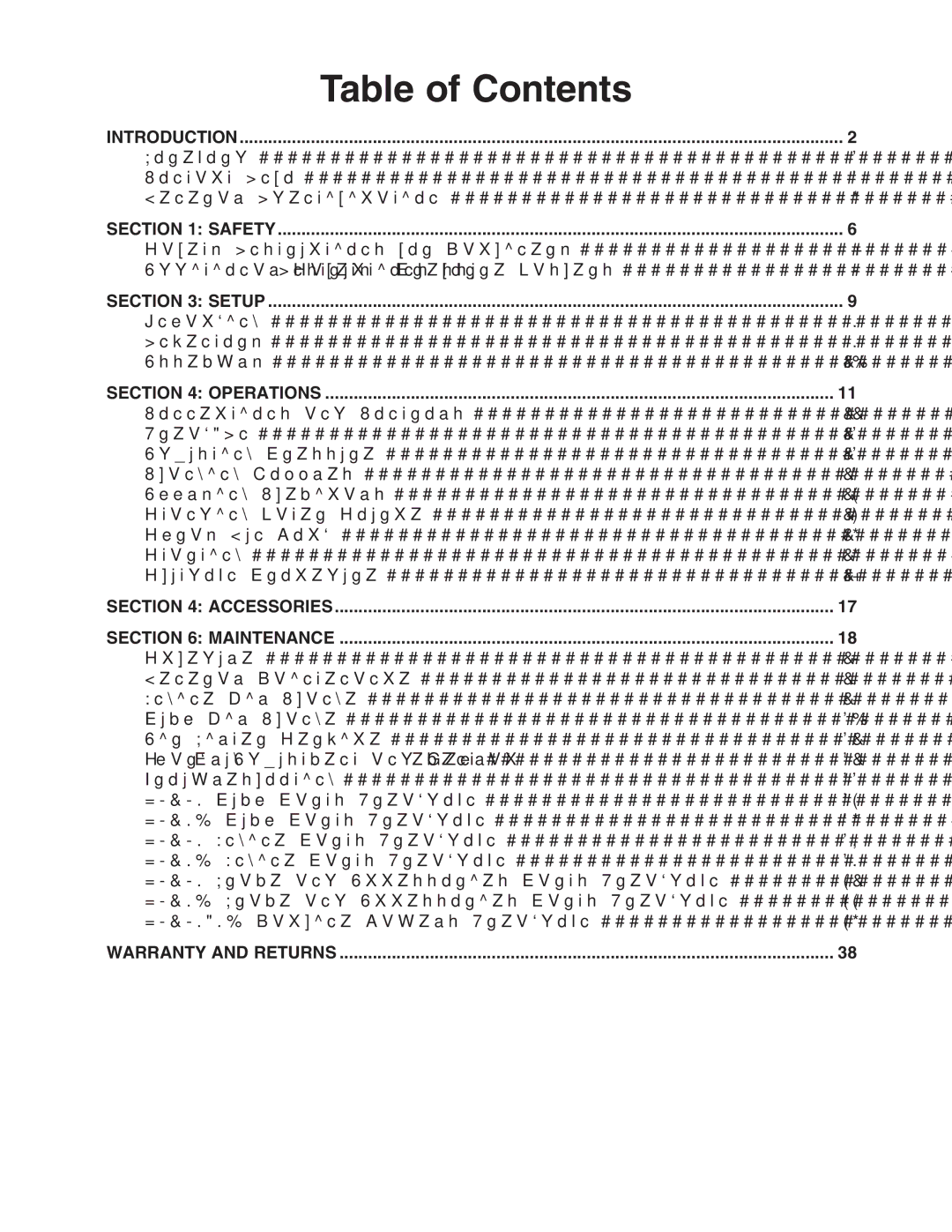 Grizzly H8189/H8190 owner manual Table of Contents 