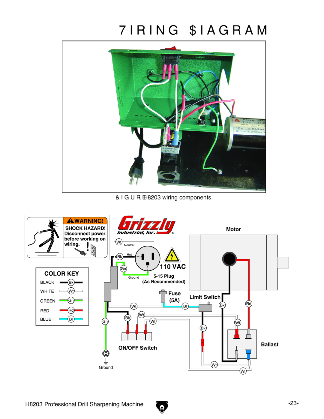 Grizzly H8203 owner manual Wiring Diagram 