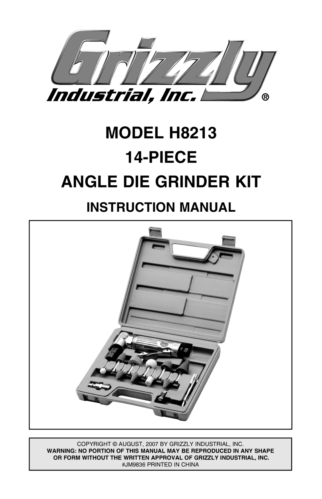 Grizzly instruction manual Model H8213 Piece Angle DIE Grinder KIT 