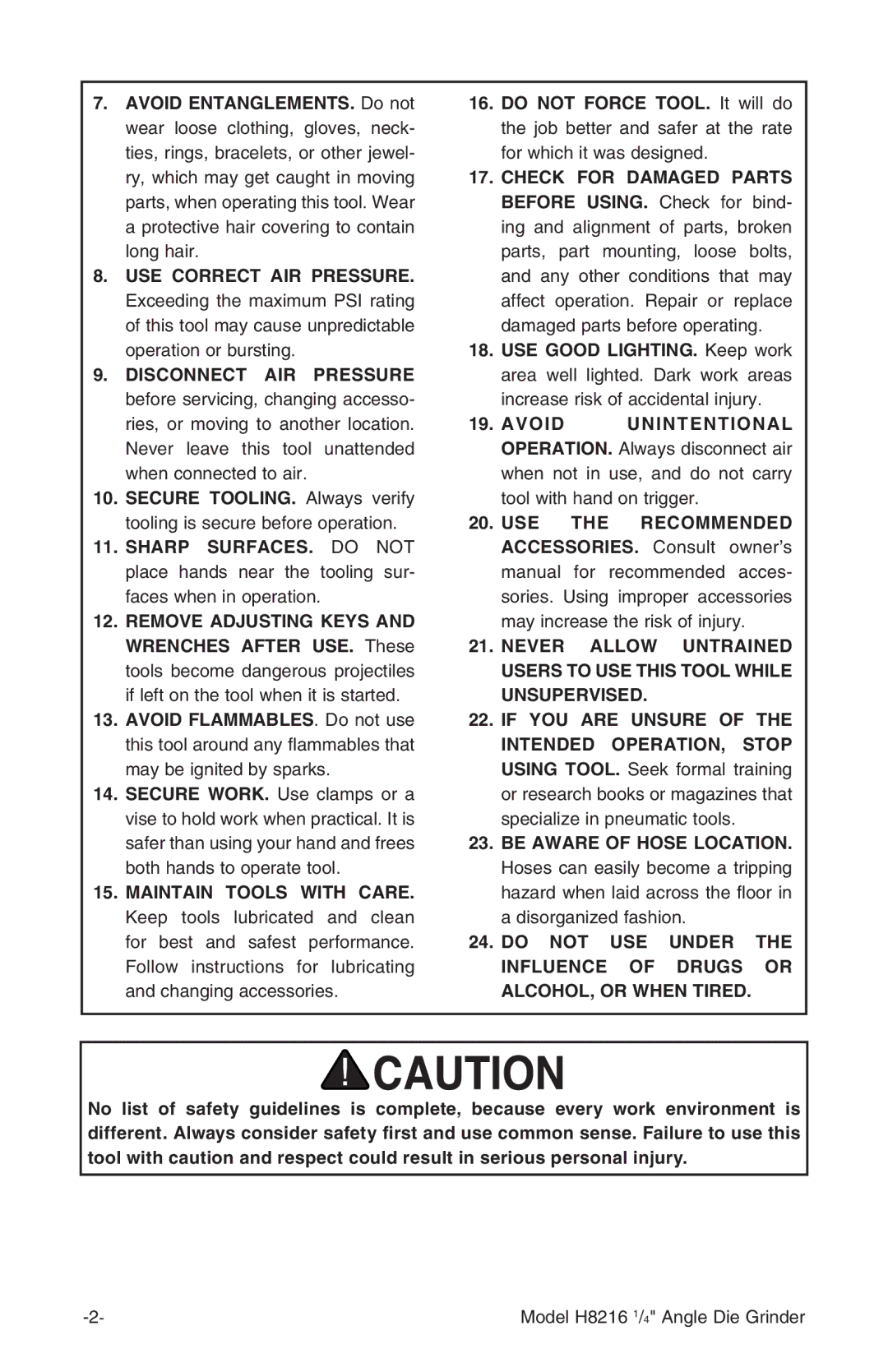 Grizzly instruction manual Model H8216 1/4 Angle Die Grinder 