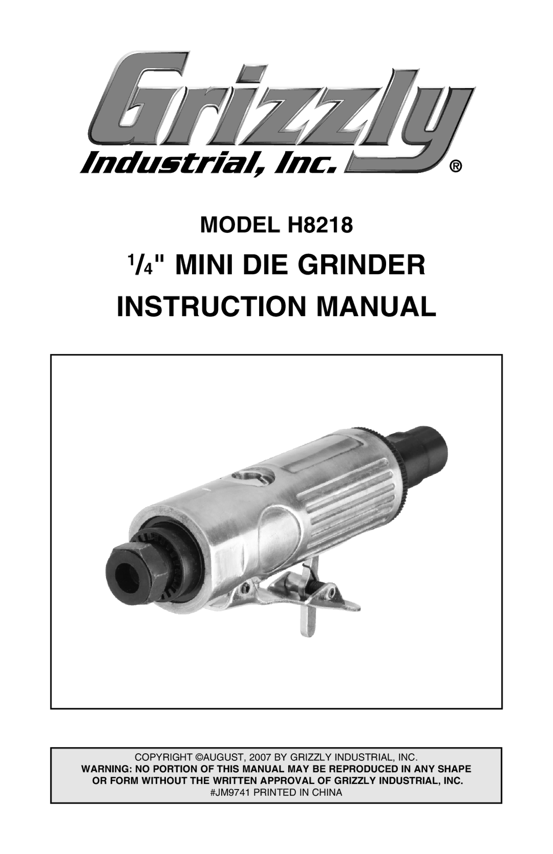 Grizzly instruction manual Model H8218 