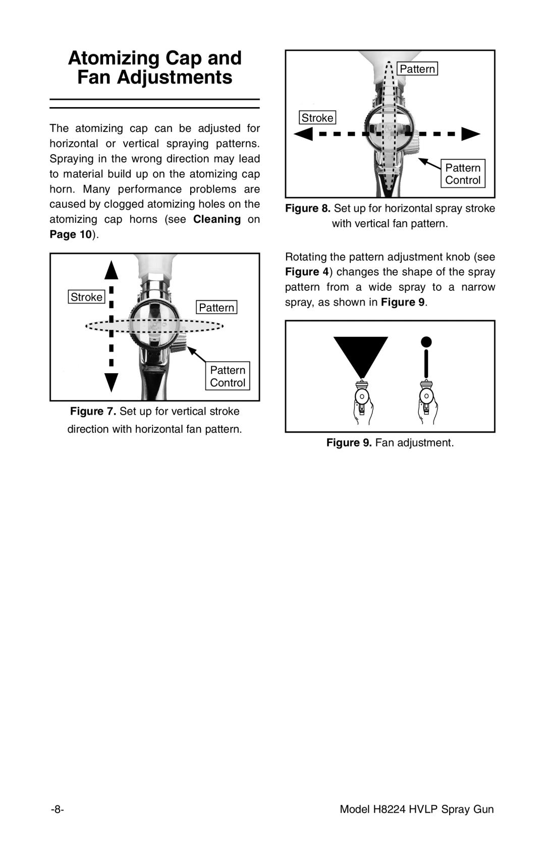 Grizzly instruction manual Atomizing Cap Fan Adjustments, Fan adjustment Model H8224 Hvlp Spray Gun 