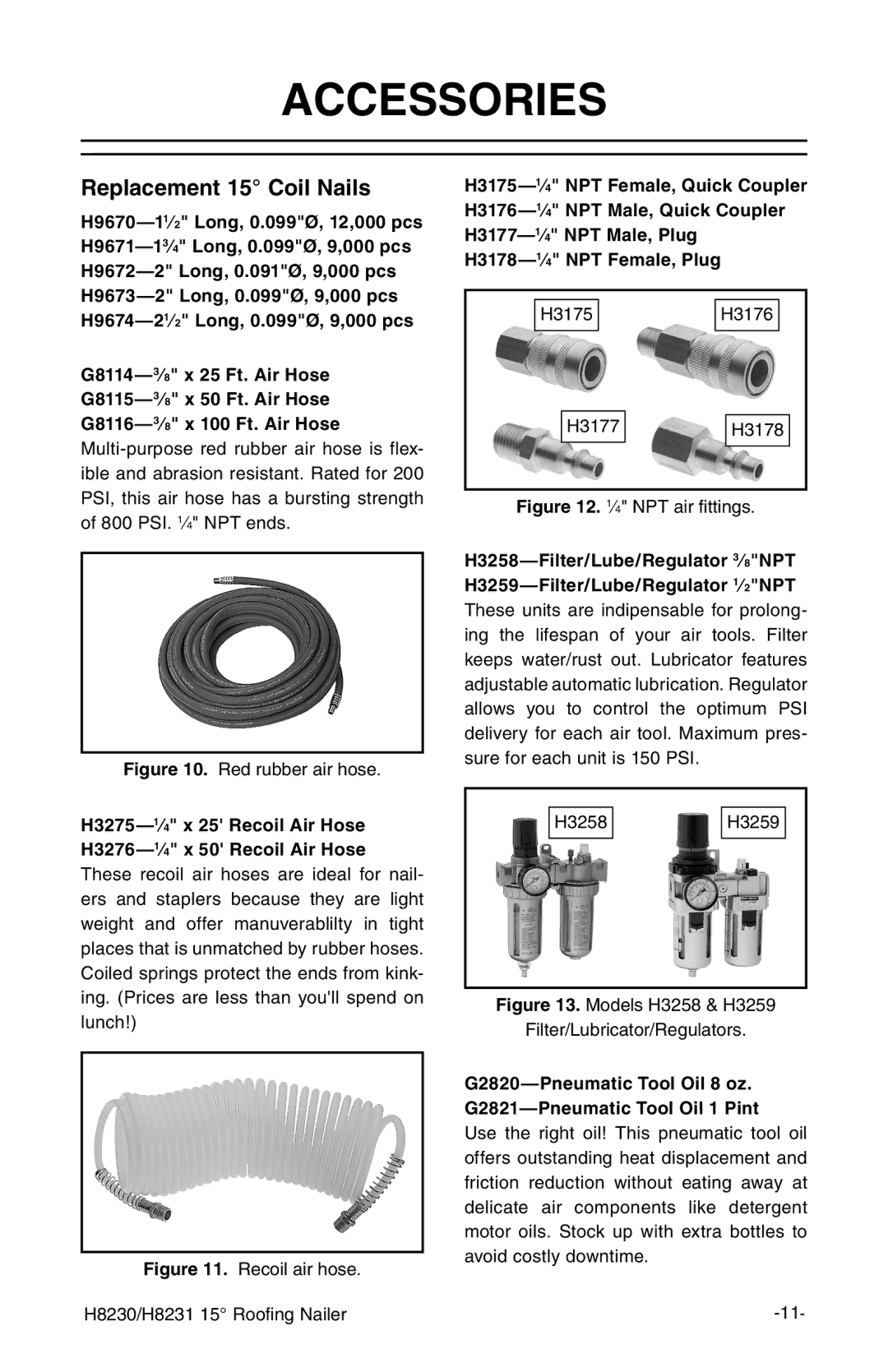 Grizzly H8230, H8231 owner manual Accessories, Replacement 15 Coil Nails 