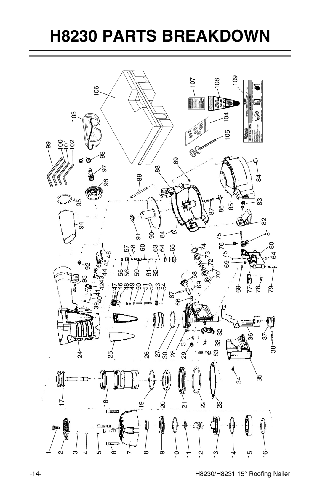 Grizzly H8231, H8230 owner manual Parts, Breakdown 