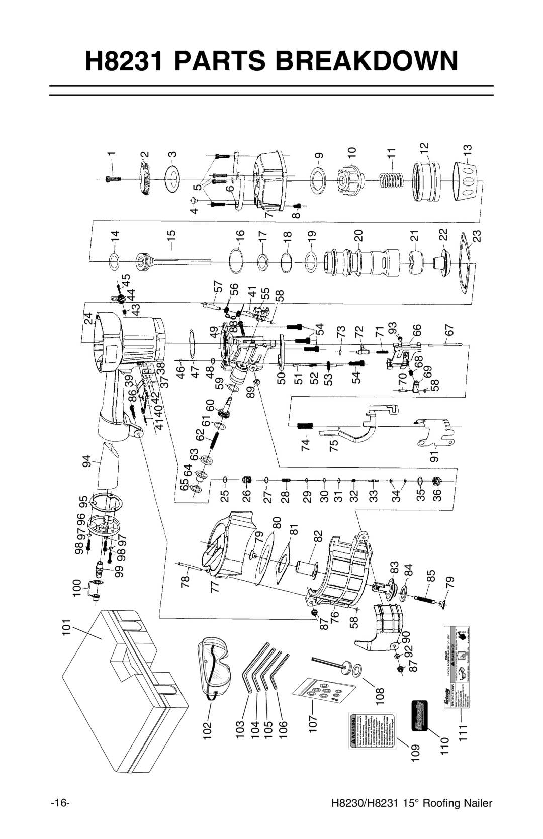 Grizzly H8230 owner manual H8231 Parts 