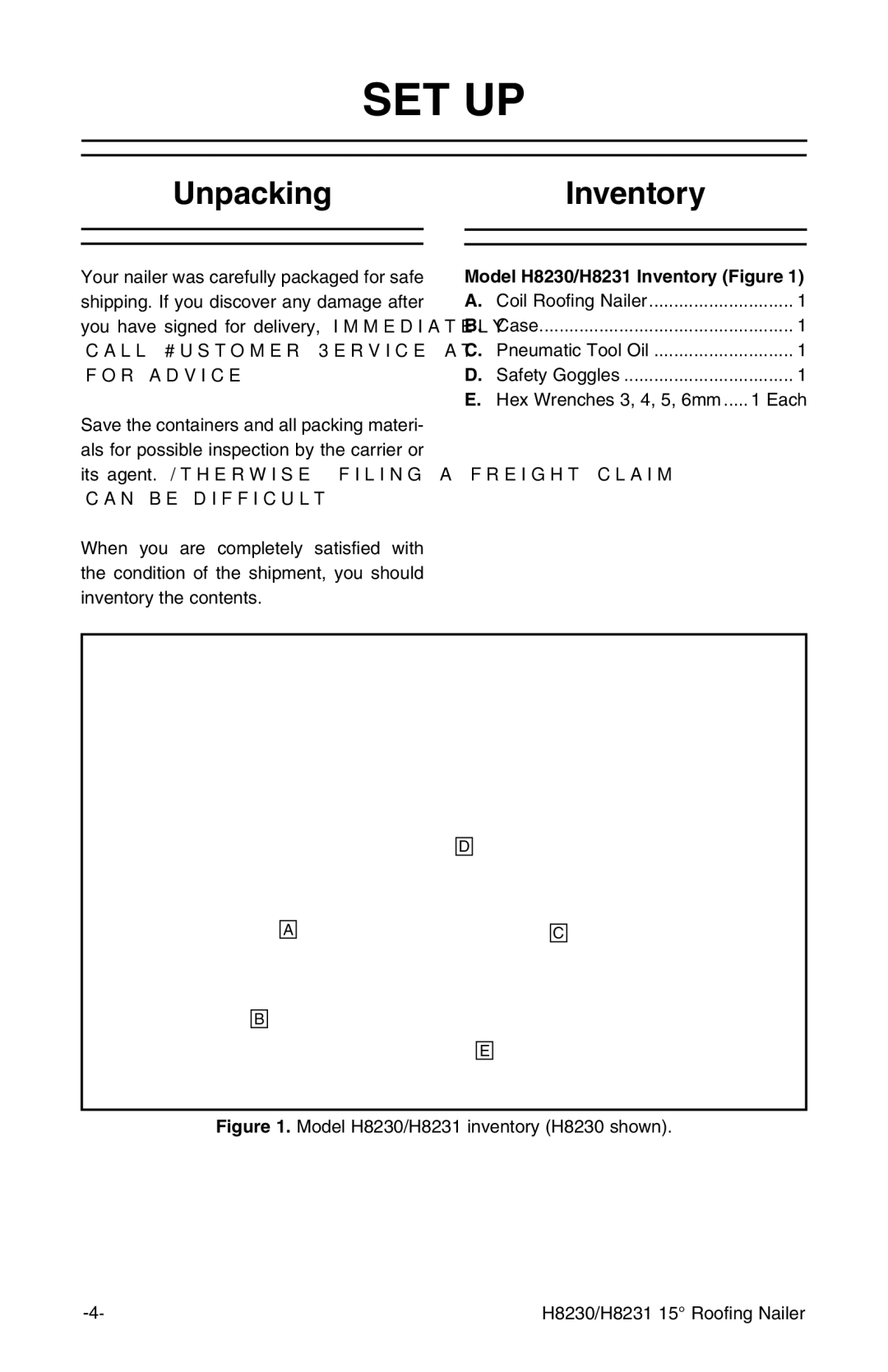 Grizzly H8231, H8230 owner manual Set Up, UnpackingInventory 