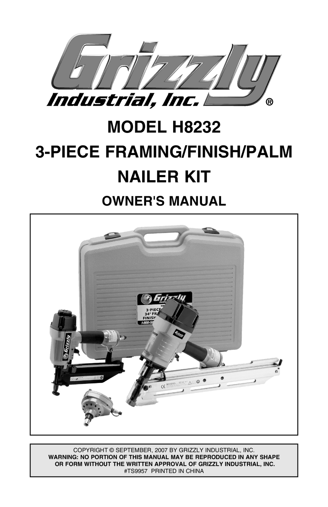 Grizzly owner manual Model H8232 Piece FRAMING/FINISH/PALM Nailer KIT 