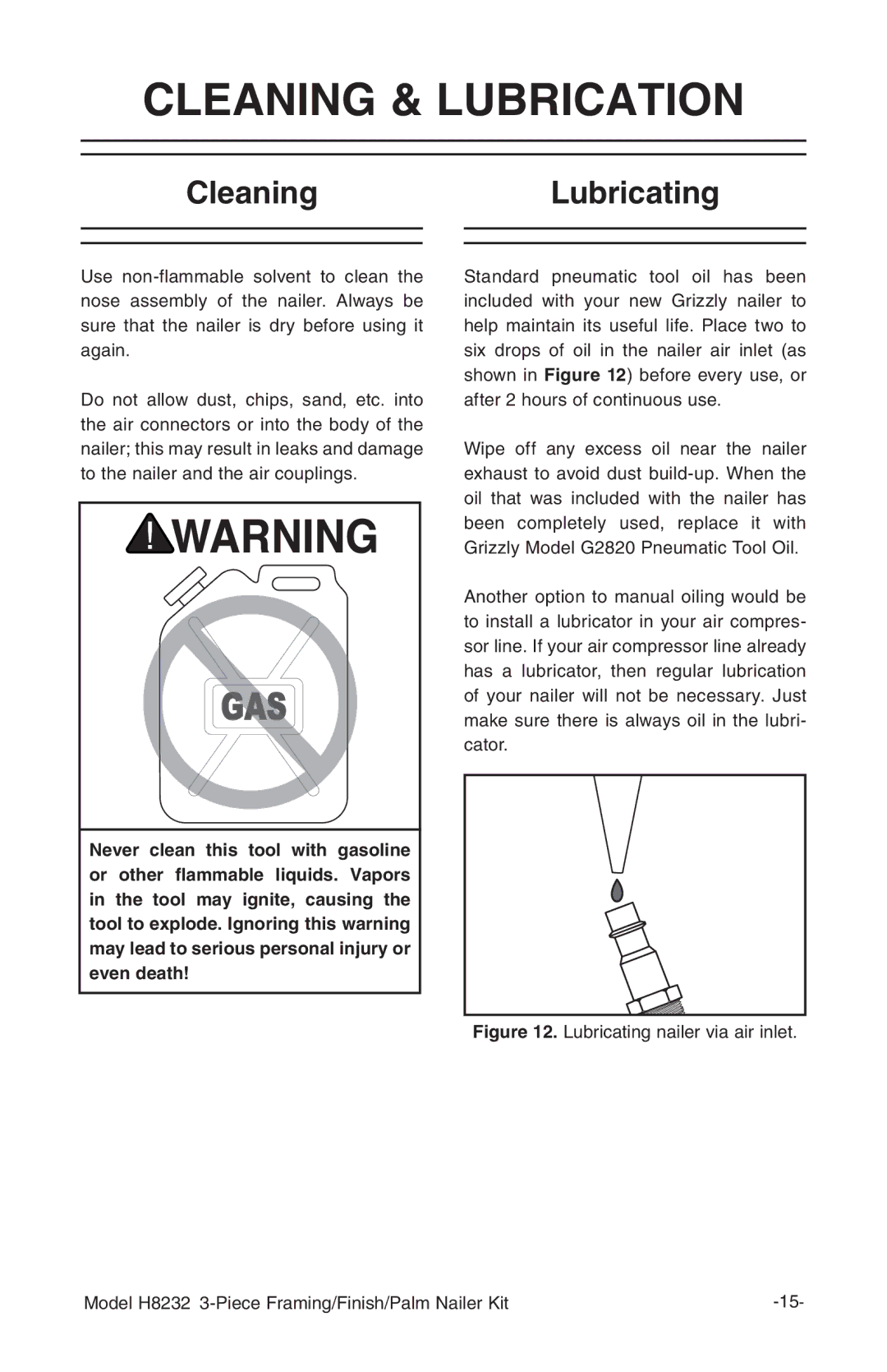 Grizzly H8232 owner manual Cleaning & Lubrication, CleaningLubricating 