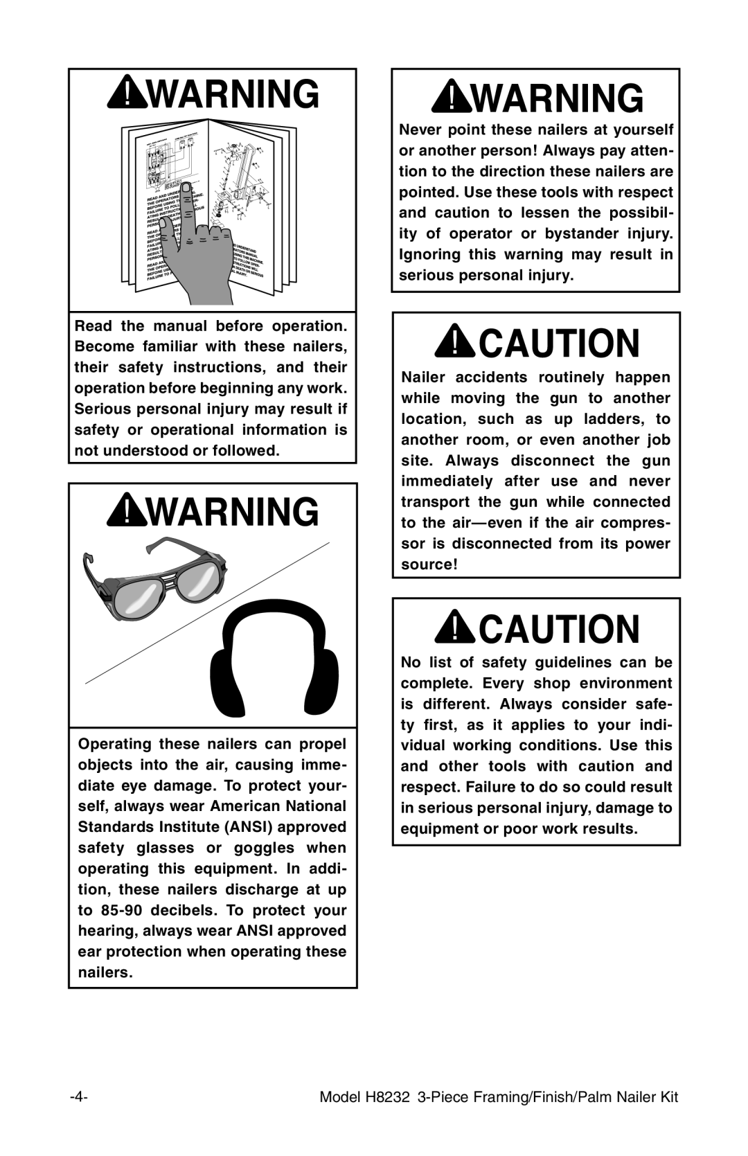 Grizzly owner manual Model H8232 3-Piece Framing/Finish/Palm Nailer Kit 